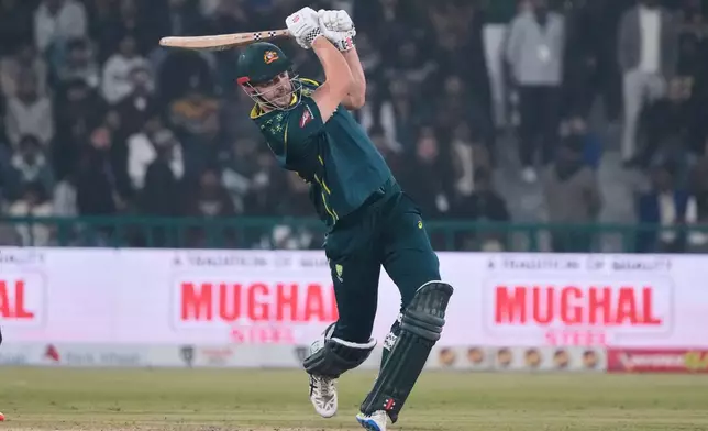 Australia's Cameron Green bats during the second T20 cricket match between Pakistan and Australia, in Lahore, Pakistan, Saturday, Jan. 31, 2026. (AP Photo/K.M. Chaudary)