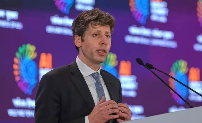 OpenAI’s CEO Sam Altman speaks at the AI Summit in New Delhi, India, Thursday, Feb. 19, 2026. (AP Photo)