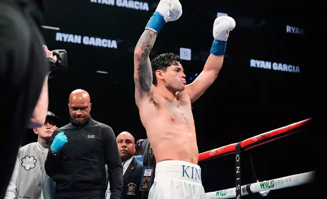 FILE - Ryan Garcia is announced before a super lightweight boxing match against Devin Haney, April 21, 2024, in New York. (AP Photo/Frank Franklin II, File)