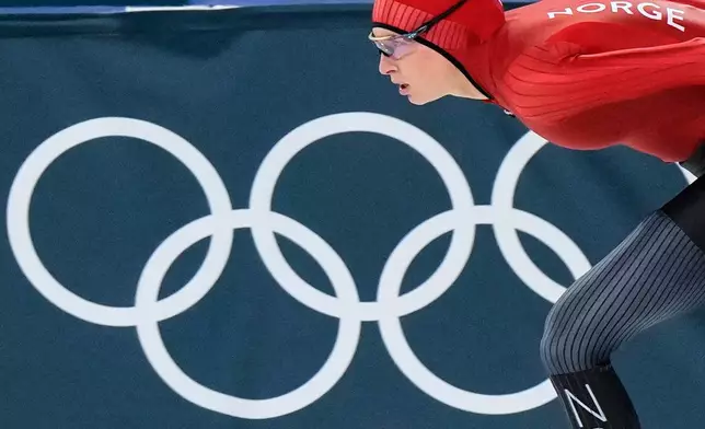 Ragne Wiklund of Norway competes in the women's 5,000 meters speedskating race at the 2026 Winter Olympics, in Milan, Italy, Thursday, Feb. 12, 2026. (AP Photo/Luca Bruno)