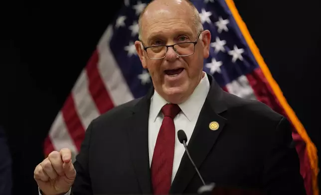 White House border czar Tom Homan holds a news conference at the Bishop Whipple Federal building on Wednesday, Feb. 4, 2026 in Minneapolis. (AP Photo/Ryan Murphy)