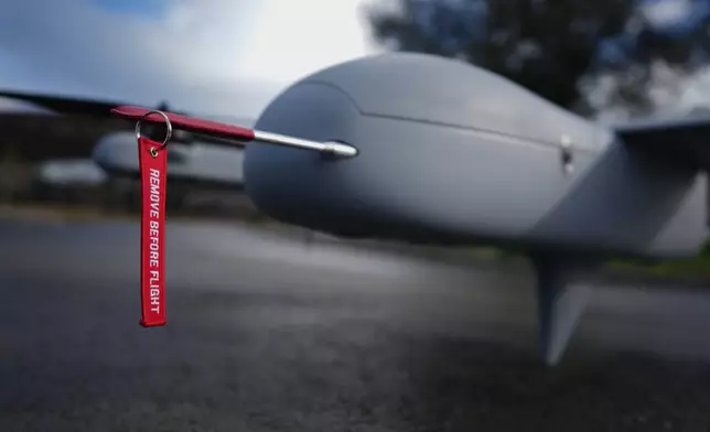 A H-10 Poseidon drone is seen at a military camp in Mosfiloti village in Nicosia district, Cyprus, Monday, Jan. 12, 2026. (AP Photo/Petros Karadjias)