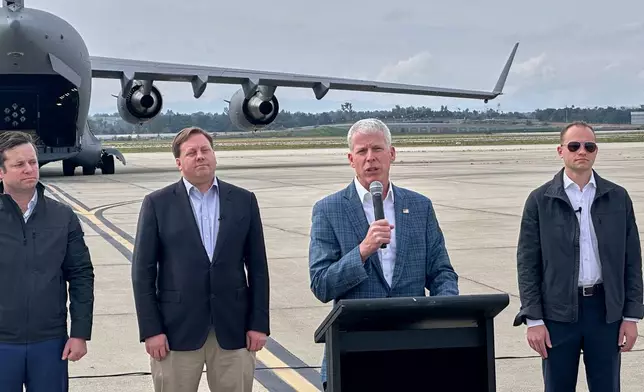 Energy Secretary Chris Wright speaks at a news conference at March Air Reserve Base, Calif., Sunday Feb. 15, 2026. (AP Photo/Matthew Daly)