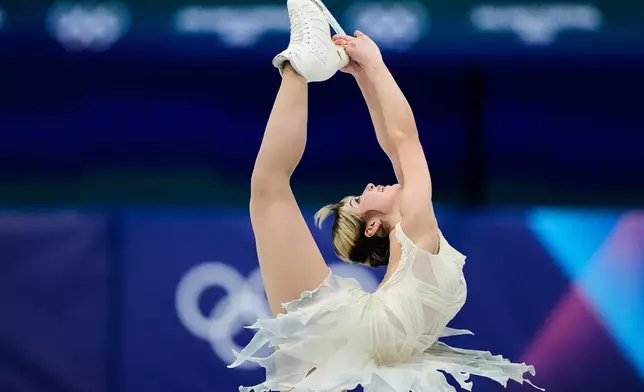 Alysa Liu of the United States competes during the women's short program figure skating at the 2026 Winter Olympics, in Milan, Italy, Tuesday, Feb. 17, 2026. (AP Photo/Natacha Pisarenko)