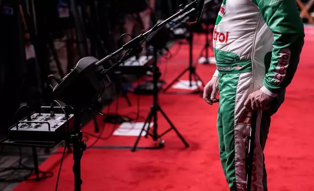 Brad Keselowski speaks during a NASCAR Daytona 500 media day, Wednesday, Feb. 11, 2026, in Daytona, Fla. (AP Photo/Mike Stewart)