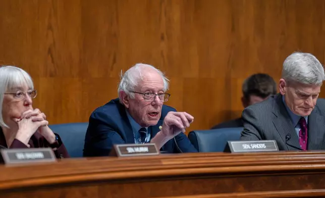 From left, Sen. Patty Murray, D-Wash., Sen. Bernie Sanders, I-Vt., Sen. Bill Cassidy, R-La., chair of the Senate Health, Education, Labor, and Pensions (HELP) Committee, make opening statements as wellness influencer and entrepreneur Dr. Casey Means seeks approval to be U.S. surgeon general, at the Capitol in Washington, Wednesday, Feb. 25, 2026. (AP Photo/J. Scott Applewhite)