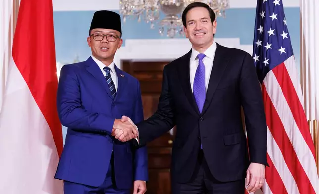 U.S. Secretary of State Marco Rubio meets with Indonesia's Foreign Minister Sugiono at the U.S. Department of State Thursday, Feb. 19, 2026, in Washington. (AP Photo/Tom Brenner)