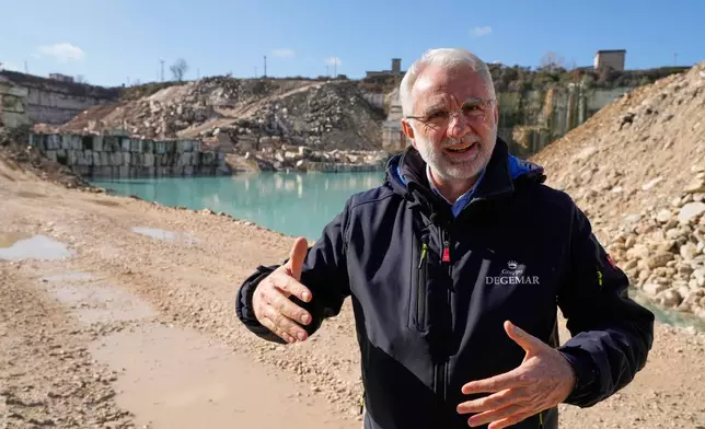 Vincenzo De Gennaro, owner of the Degemar Quarry, is interviewed by The Associated Press at his quarry near Tivoli, Italy, 35 kilometers east of Rome, on Friday, Feb. 13, 2026, where 17th-century Baroque architect Gian Lorenzo Bernini selected travertine for the colonnade of St. Peter's Square. (AP Photo/Gregorio Borgia)