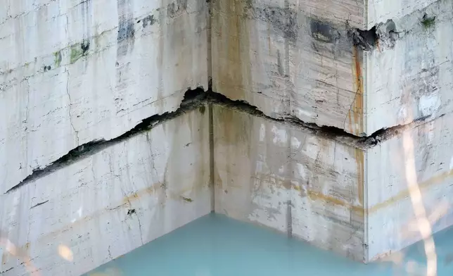 A wall of sectioned travertine is seen at the Degemar Quarry near Tivoli, Italy, 35 kilometers east of Rome, on Friday, Feb. 13, 2026, where 17th-century Baroque architect Gian Lorenzo Bernini selected travertine for the colonnade of St. Peter's Square. (AP Photo/Gregorio Borgia)