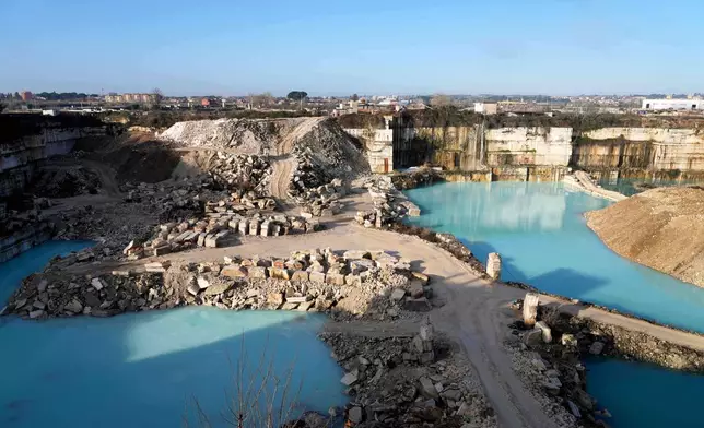 A general view of the Degemar Quarry near Tivoli, Italy, 35 kilometers east of Rome, on Friday, Feb. 13, 2026, where 17th-century Baroque architect Gian Lorenzo Bernini selected travertine for the colonnade of St. Peter's Square. (AP Photo/Gregorio Borgia)