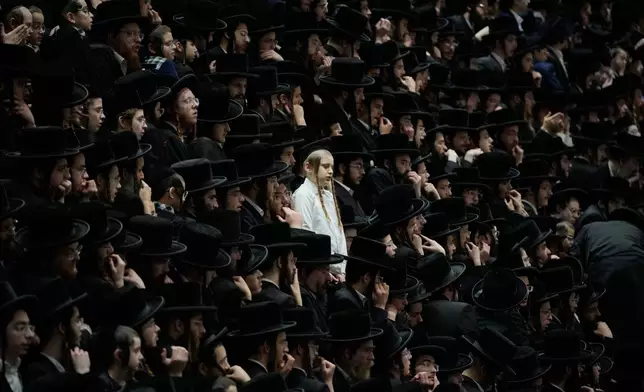 Ultra-Orthodox Jews from the Belz Hasidic dynasty celebrate the Jewish holiday of Tu Bishvat, the "New Year of the Trees," in Jerusalem, Monday, Feb. 2, 2026. (AP Photo/Ohad Zwigenberg)