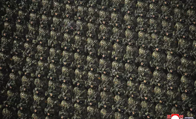 In this photo provided by the North Korean government, soldiers attend a parade at Kim Il Sung Square in Pyongyang, North Korea Wednesday, Feb. 25, 2026 as the North wrapped up the Workers’ Party congress. Independent journalists were not given access to cover the event depicted in this image distributed by the North Korean government. The content of this image is as provided and cannot be independently verified. Korean language watermark on image as provided by source reads: "KCNA" which is the abbreviation for Korean Central News Agency. (Korean Central News Agency/Korea News Service via AP)