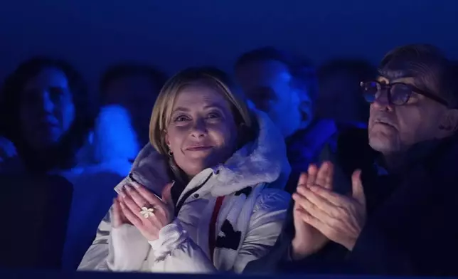 Italy's Prime Minister Giorgia Meloni attends the closing ceremony of the 2026 Winter Olympics, in Verona, Italy, Sunday, Feb. 22, 2026. (AP Photo/Natacha Pisarenko)