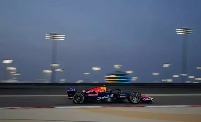 Red Bull driver Max Verstappen of the Netherlands steers his car during a Formula One pre-season test at the Bahrain International Circuit in Sakhir, Bahrain, Wednesday, Feb. 11, 2026. (AP Photo/Altaf Qadri)