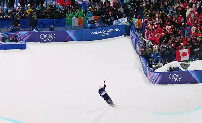 United States' Alex Ferreira celebrates during the men's freestyle skiing halfpipe finals at the 2026 Winter Olympics, in Livigno, Italy, Friday, Feb. 20, 2026. (AP Photo/Gregory Bull)
