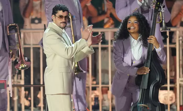 Bad Bunny performs in concert at the Allianz Parque stadium in Sao Paulo, Friday, Feb. 20, 2026. (AP Photo/Andre Penner)