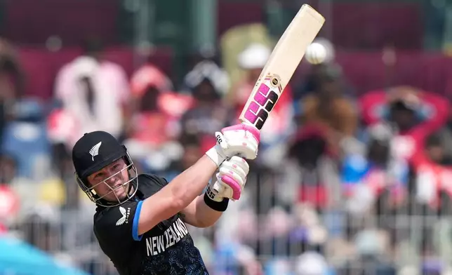 New Zealand's Tim Seifert plays a shot during the T20 World Cup cricket match between Afghanistan and New Zealand in Chennai, India, Sunday, Feb. 8, 2026. (AP Photo/Mahesh Kumar A.)