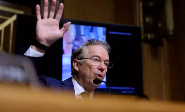Sen. Rand Paul, R-Ky., speaks during a Senate Homeland Committee hearing on Capitol Hill in Washington, Thursday, Feb. 12, 2026, in Washington. (AP Photo/Tom Brenner)