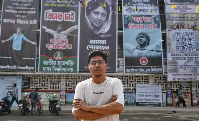 Rajit Hasan, 28, talks to The Associated Press in Dhaka, Bangladesh, Sunday, Feb. 8, 2026. (AP Photo/Anupam Nath)