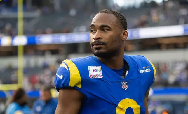 FILE - Los Angeles Rams wide receiver Robert Woods (2) walks back to the locker room after an NFL football game against the Arizona Cardinals Oct. 3, 2021, in Inglewood, Calif. (AP Photo/Kyusung Gong, File)