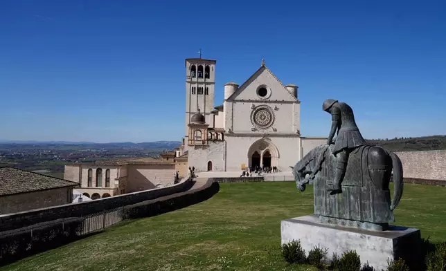 A general view of the Basilica of St. Francis in Assisi, Italy, Saturday, Feb. 21, 2026, on the eve of the public display of St. Francis' remains to mark the 800th anniversary of his death in 1226.(AP Photo/Gregorio Borgia)