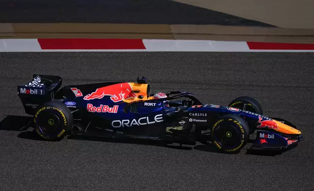 Red Bull driver Max Verstappen of the Netherlands steers his car on the third day of Formula One pre-season test at the Bahrain International Circuit in Sakhir, Bahrain, Friday, Feb. 13, 2026. (AP Photo/Altaf Qadri)
