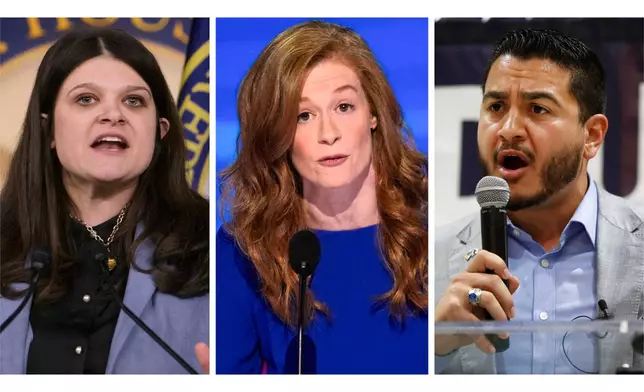 This combination of photos shows Rep. Haley Stevens, D-Mich., Feb. 6, 2025, in Washington, left, Michigan state Sen. Mallory McMorrow, D-Royal Oak, Aug. 19, 2024, in Chicago, center, and Abdul El-Sayed in Detroit on July 28, 2018. (AP Photo/Rod Lamkey, Jr., J. Scott Applewhite, Paul Sancya)