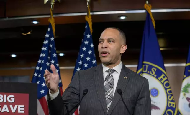 House Minority Leader Rep. Hakeem Jeffries, D-N.Y., speaks during a news conference at the U.S. Capitol, Monday, Feb. 2, 2026, in Washington. (AP Photo/Rod Lamkey, Jr.)
