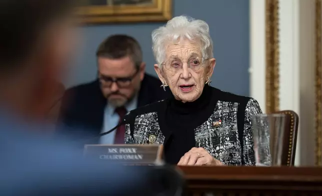 Chairwoman Virginia Foxx, R-N.C., brings the House Rules Committee to order as they meet to advance a federal funding package and prevent a prolonged partial government shutdown, at the Capitol in Washington, Monday, Feb. 2, 2026. (AP Photo/J. Scott Applewhite)