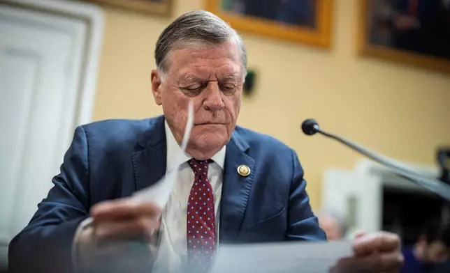 House Appropriations Chair Tom Cole, R-Okla., prepares to speak before the House Rules Committee as the panel meets to advance a federal funding package and prevent a prolonged partial government shutdown, at the Capitol in Washington, Monday, Feb. 2, 2026. (AP Photo/J. Scott Applewhite)
