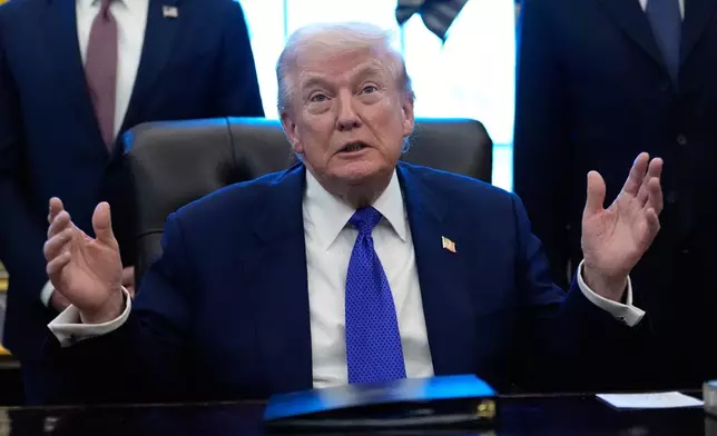 President Donald Trump speaks in the Oval Office of the White House, Monday, Feb. 2, 2026, in Washington. (AP Photo/Alex Brandon)