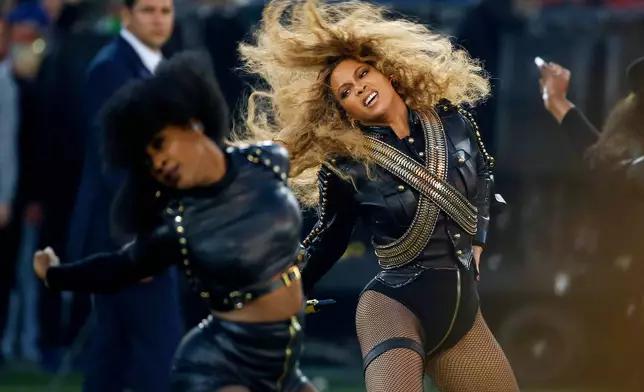 FILE - Beyonce performs during halftime of the NFL Super Bowl 50 football game in Santa Clara, Calif., on Feb. 7, 2016. (AP Photo/Matt Slocum, File)
