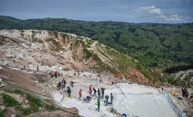 FILE - Miners work at the D4 Gakombe coltan mining quarry in Rubaya, Congo, May 9, 2025. (AP Photo/Moses Sawasawa, File)