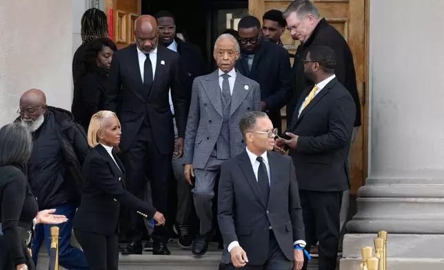 The Rev. Al Sharpton and Jesse Jackson Jr. exit after the public visitation for Reverend Jesse Jackson at at Rainbow/PUSH Coalition in Chicago, Thursday, Feb. 26, 2026. (AP Photo/Nam Y. Huh)