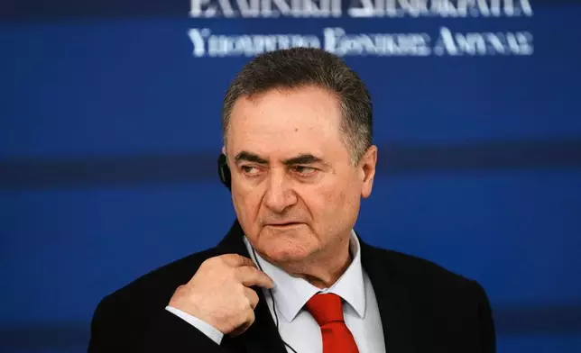 FILE -Israeli Defense Minister Israel Katz makes statements with his Greek counterpart Nikos Dendias after their meeting in Athens, Greece, Tuesday, Jan. 20, 2026. (AP Photo/Thanassis Stavrakis, File)