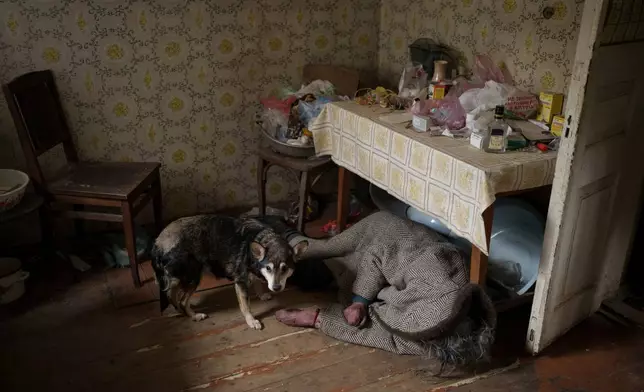 FILE - A dog stands next to the body of an elderly woman killed inside a home in Bucha on the outskirts of Kyiv, Ukraine, Tuesday, April 5, 2022. (AP Photo/Felipe Dana, File)