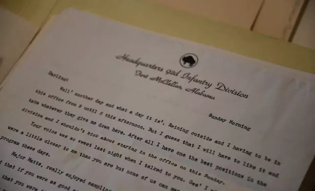 A letter from a soldier assigned to the 92nd Infantry Division, an all-Black military unit during World War II, to his wife in Nashville is seen Monday, Feb. 9, 2026 in Nashville, Tenn. (AP Photo/Kristin M. Hall)