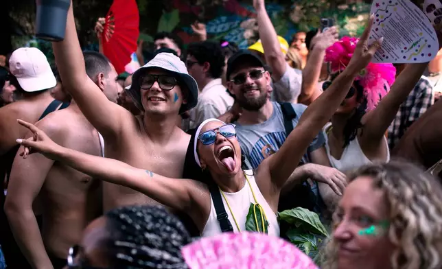 Revelers attend the Carmelitas street party on the first official day of Carnival in Rio de Janeiro, Friday, Feb. 13, 2026. (AP Photo/Bruna Prado)