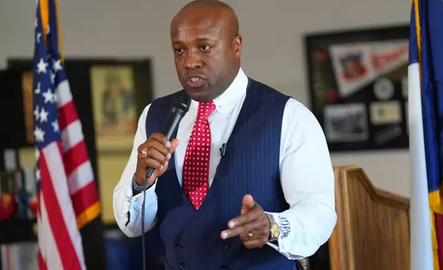 U.S. Rep. Wesley Hunt, R-Texas, speaks at a campaign event, Monday, Feb. 16, 2026, in Dallas. (AP Photo/Julio Cortez)