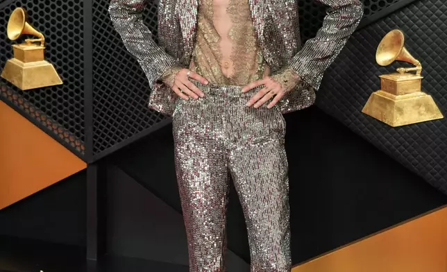 Sombr arrives at the 68th annual Grammy Awards on Sunday, Feb. 1, 2026, in Los Angeles. (Photo by Jordan Strauss/Invision/AP)