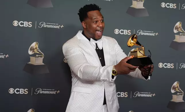 Robert Randolph poses in the press room with the award for best contemporary blues album for "Preacher Kids" during the 68th annual Grammy Awards on Sunday, Feb. 1, 2026, in Los Angeles. (Photo by Richard Shotwell/Invision/AP)