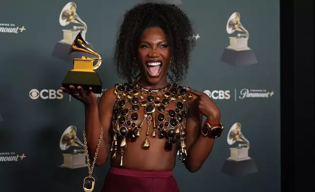 Doechii poses in the press room with the award for best music video for "Anxiety" during the 68th annual Grammy Awards on Sunday, Feb. 1, 2026, in Los Angeles. (Photo by Richard Shotwell/Invision/AP)