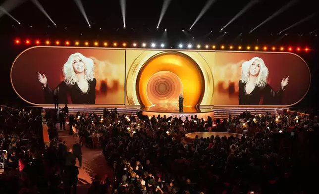 Cher accepts the lifetime achievement award during the 68th annual Grammy Awards on Sunday, Feb. 1, 2026, in Los Angeles. (AP Photo/Chris Pizzello)