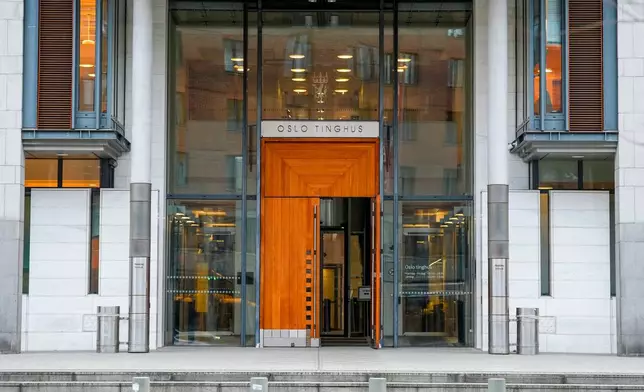 Exterior view of the Oslo courthouse in Oslo, Norway, Monday, Feb. 2, 2026. (Lise Aserud/NTB Scanpix via AP)
