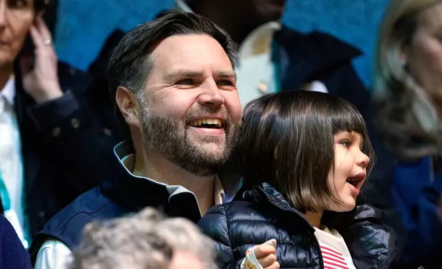 Vice President JD Vance attends a preliminary round match of women's ice hockey between the United States and Finland at the 2026 Winter Olympics, in Milan, Italy, Saturday, Feb. 7, 2026. (AP Photo/Petr David Josek)