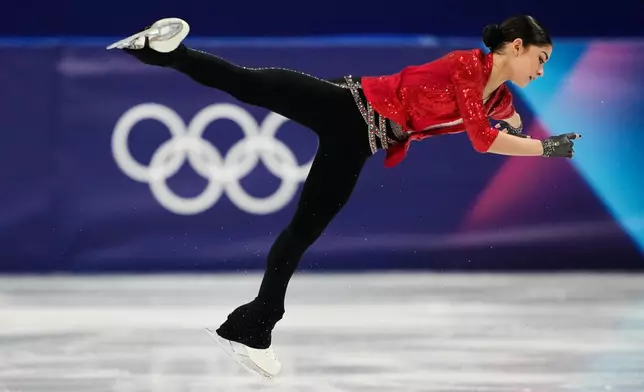 Adeliia Petrosian of Individual Neutral Athletes competes during the women's short program figure skating at the 2026 Winter Olympics, in Milan, Italy, Tuesday, Feb. 17, 2026. (AP Photo/Natacha Pisarenko)