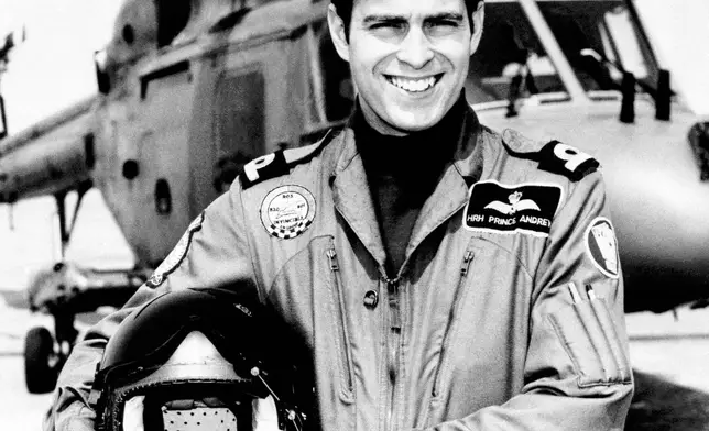 FILE - Prince Andrew, who joins 702 Naval Air Squadron at Portland, Dorset on Sept. 19, 1983. (AP Photo, File)