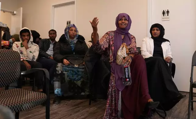 Fartun Wardere speaks during a community discussion on vaccine education at Inspire Change Clinic, Nov. 22, 2025, in Minneapolis. (AP Photo/Abbie Parr)