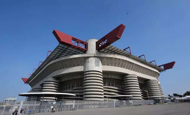 FILE - A view of San Siro Stadium is pictured in Milan, Italy, Oct. 16, 2025. (AP Photo/Antonio Calanni, File)