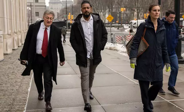 Cleveland Guardians' Emmanuel Clase arrives at Brooklyn federal court, Wednesday, Feb. 18, 2026, in New York. (AP Photo/Yuki Iwamura)